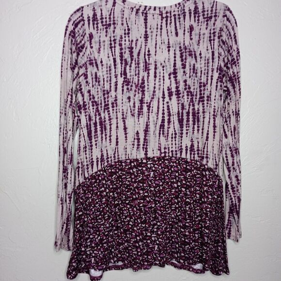 LOGO Lori Goldstein Purple Tie Dye Effect Long Sleeve Blouse - Picture 6 of 7